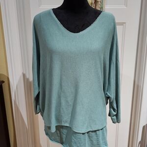 Women's Teal V-Neck Top - Made In Italy